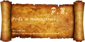 Prém Modesztusz névjegykártya